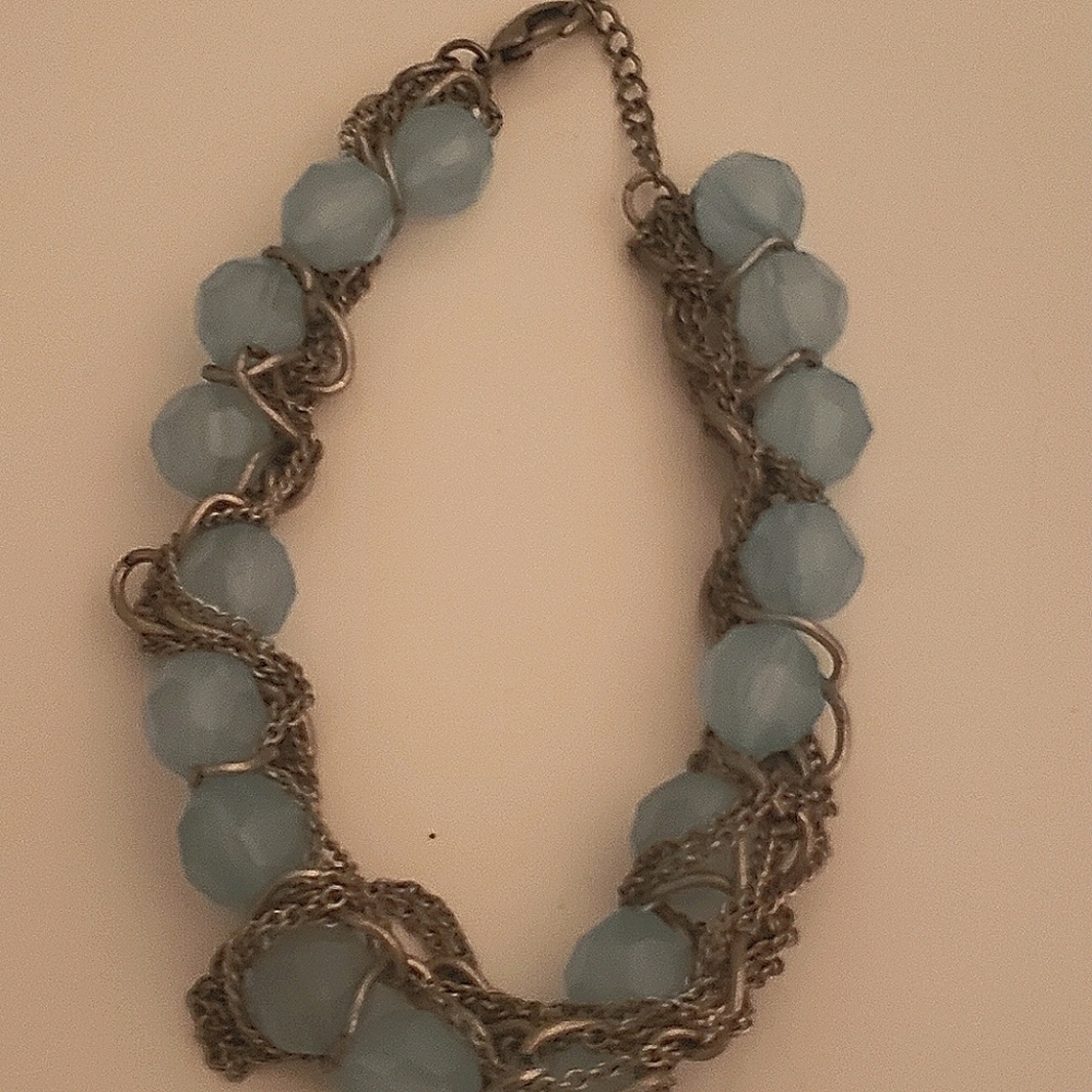 🌟 Vintage Light Blue Chunky  Silver Statement Necklace🌟